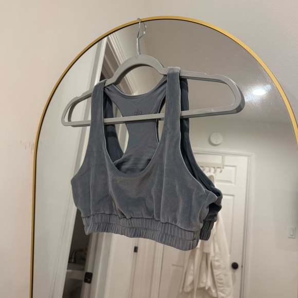 ALO Yoga velour glimmer steel blue Racerback Sports Bra small - Picture 4 of 6